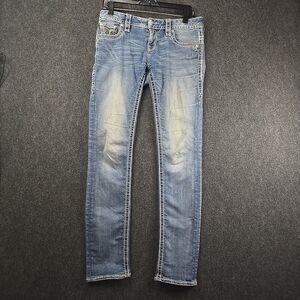 Rock Revival Jen Low Rise Embellished Flap Easy Straight Jeans 27 (32x32)